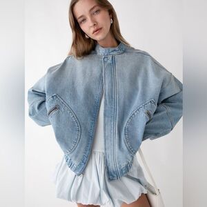 DENIM MOTO BOMBER JACKET | STONE LIGHT WASH